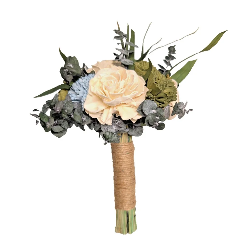 Nantucket Blue Green Cream Sola Wood Bridal Bouquet Bridesmaid Wedding Flowers